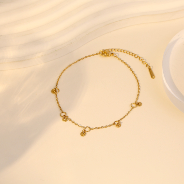 Grossiste Eclat Paris - Chaîne de cheville dorée petites plaques rondes pendantes