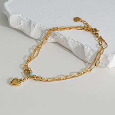 Grossiste Eclat Paris - Chaîne de cheville dorées doubles chaînes avec pendentif coeur