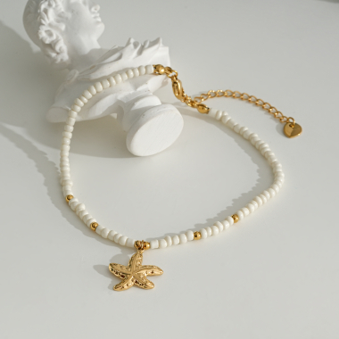 Wholesaler Eclat Paris - Gold anklet with white stone and starfish pendant