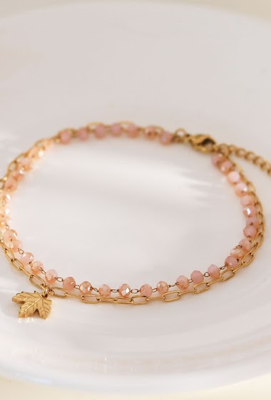 Grossiste Eclat Paris - Chaîne de cheville double chaîne avec pendentif fleur et cristal rose