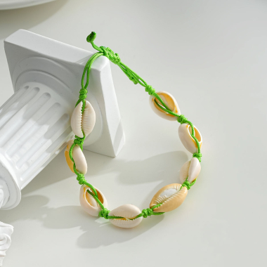 Wholesaler Eclat Paris - Green thread anklet with shells