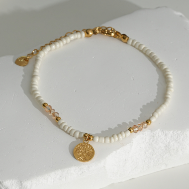 Wholesaler Eclat Paris - White stone anklet and hammered pendant