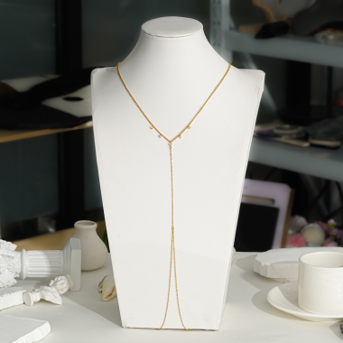Wholesaler Eclat Paris - Gold body chain with rhinestone pendant