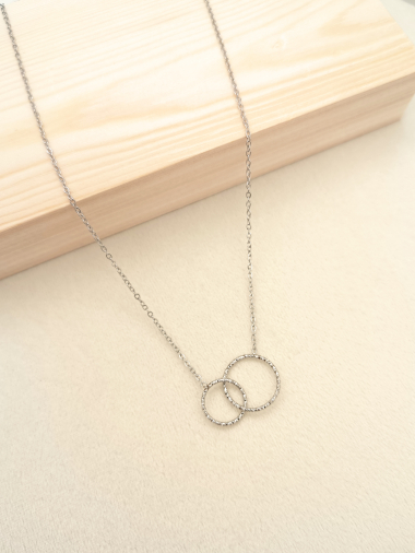 Wholesaler Eclat Paris - Silver double intertwined circle necklace