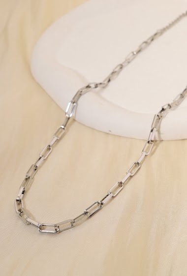 Wholesaler Eclat Paris - Silver rectangle link necklace