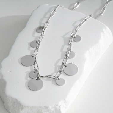 Wholesaler Eclat Paris - Silver mesh necklace with multi disc