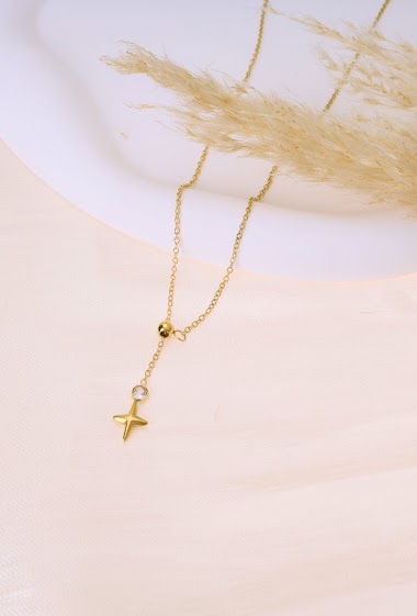 Großhändler Eclat Paris - Goldene Halskette mit Y-Stern und Strasssteinen