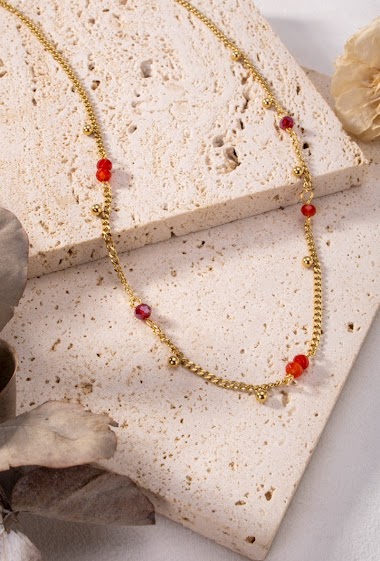 Großhändler Eclat Paris - Halskette mit roten Perlen