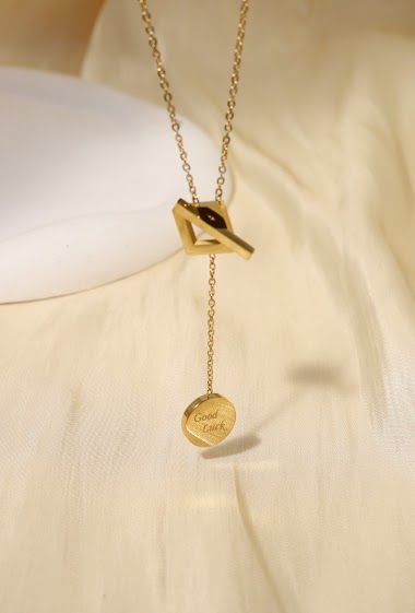 Großhändler Eclat Paris - Quadratische goldene Y-Halskette mit Ring