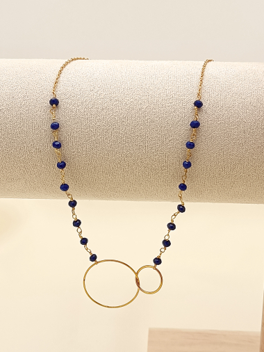 Grossiste Eclat Paris - Collier cercles entremêlés et perles bleues