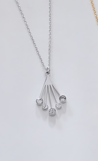 Wholesaler Eclat Paris - Silver chain necklace with 5 rhinestones
