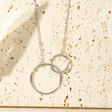 Mayorista Eclat Paris - Collar de cadena de plata con doble círculo pequeño entrelazado