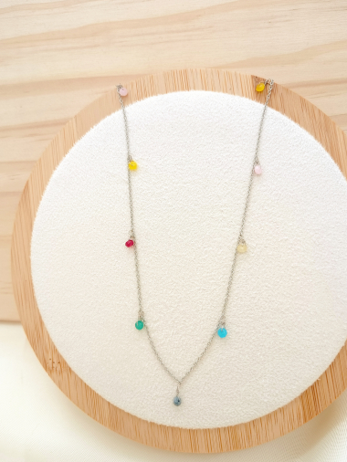 Wholesaler Eclat Paris - Silver chain necklace with colorful dangling stones
