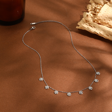 Wholesaler Eclat Paris - Silver chain necklace with mini tree of life pendants