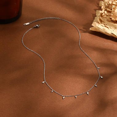 Wholesaler Eclat Paris - Silver chain necklace with mini lightning bolt pendants
