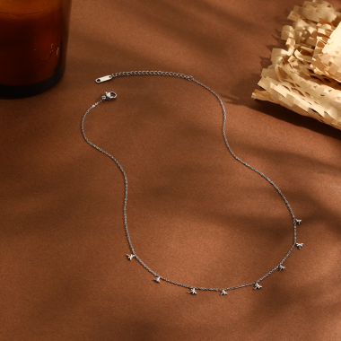 Wholesaler Eclat Paris - Silver chain necklace with mini butterfly pendants