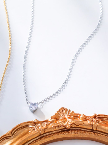 Wholesaler Eclat Paris - Silver rhinestone heart chain necklace