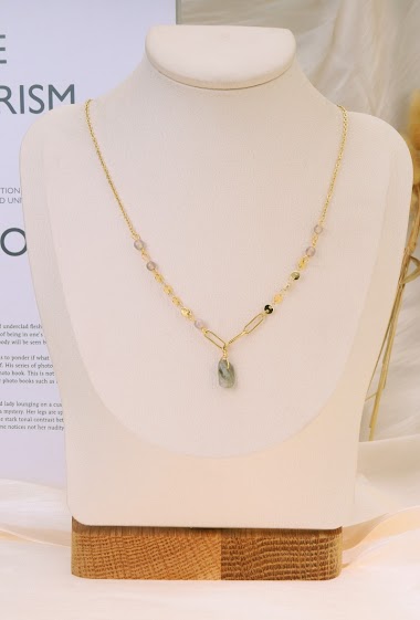 Wholesaler Eclat Paris - Chain necklace with gray stone