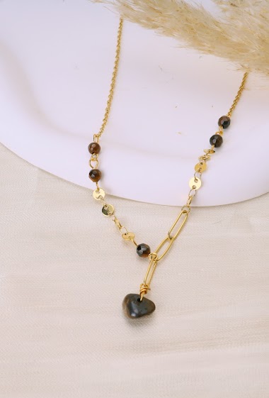 Wholesaler Eclat Paris - Chain necklace with brown stone
