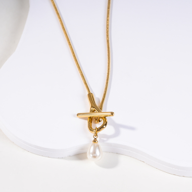 Grossiste Eclat Paris - Collier chaîne dorée avec fermoir et perles en forme de goutte