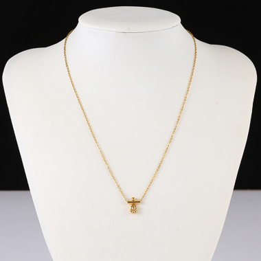 Wholesaler Eclat Paris - Gold chain necklace with bar and rhinestone pendant