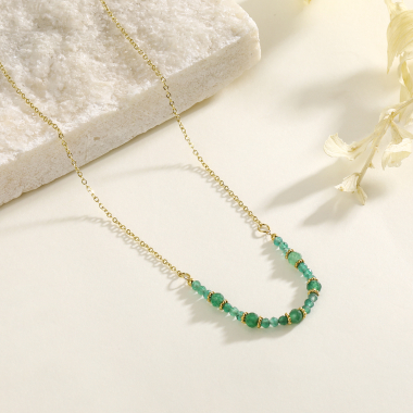 Wholesaler Eclat Paris - Gold chain necklace with green stones