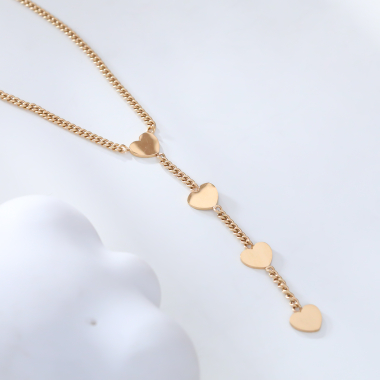 Wholesaler Eclat Paris - Gold Y chain necklace with hearts