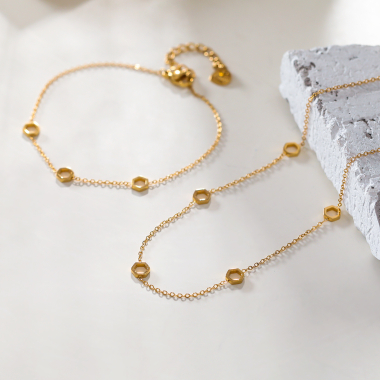 Wholesaler Eclat Paris - Golden chain necklace with 5 hexagons