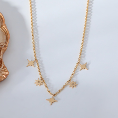 Wholesaler Eclat Paris - Golden chain necklace with 5 star pendants