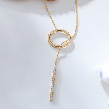 Wholesaler Eclat Paris - Gold chain necklace with circle and rhinestone bar