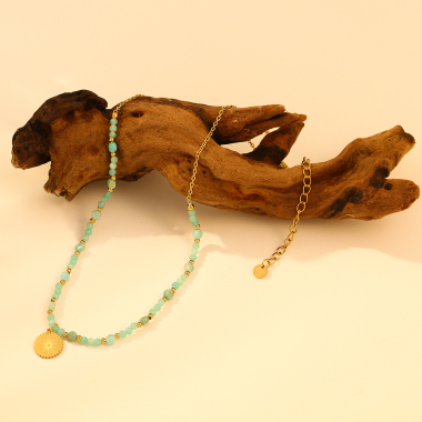 Wholesaler Eclat Paris - Golden chain necklace with lamazonite and sparkle pendant