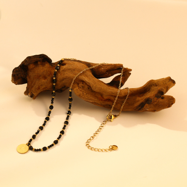 Wholesaler Eclat Paris - Golden chain necklace with hematites with sparkle pendant