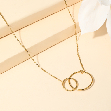 Grossiste Eclat Paris - Collier chaîne dorée avec double petit cercle entremêlés