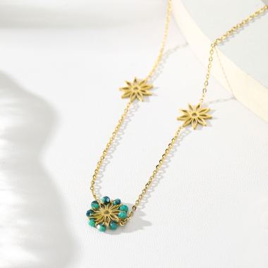 Großhändler Eclat Paris - Goldene Halskette mit Stern und blauen Steinen