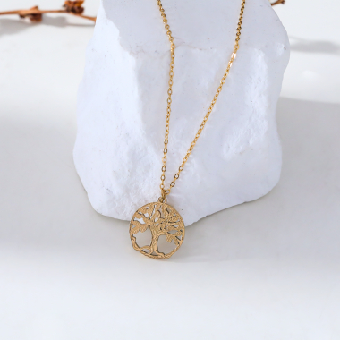 Wholesaler Eclat Paris - Gold chain necklace with tree of life pendant