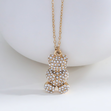 Wholesaler Eclat Paris - Golden chain necklace with teddy bear pendant