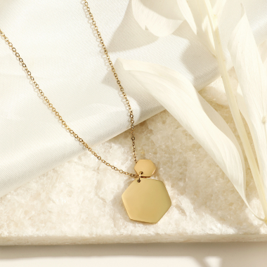 Wholesaler Eclat Paris - Gold chain necklace with hexagon pendants to engrave
