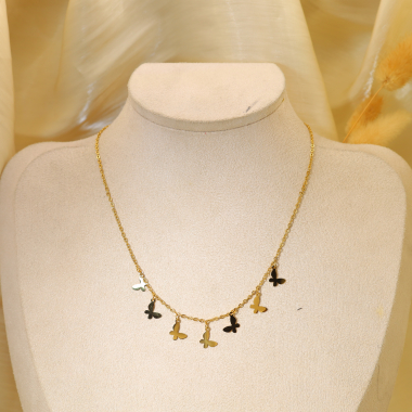 Wholesaler Eclat Paris - Gold chain necklace with butterfly pendants