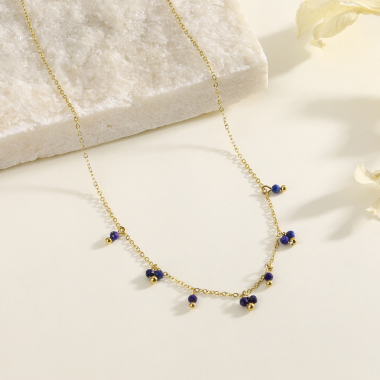 Wholesaler Eclat Paris - Golden chain necklace with blue stone pendants
