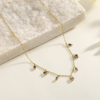 Wholesaler Eclat Paris - Golden chain necklace with gray stone pendants