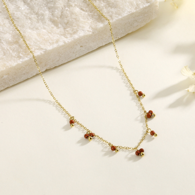 Wholesaler Eclat Paris - Golden chain necklace with red stone pendants