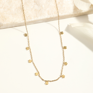 Wholesaler Eclat Paris - Gold chain necklace with clovers pendants
