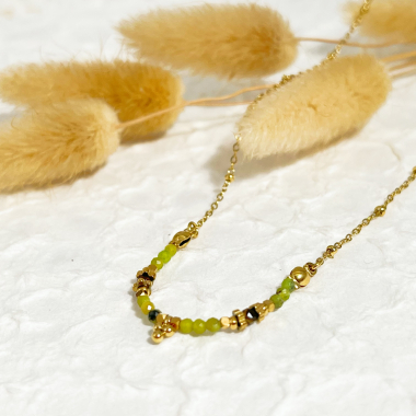 Wholesaler Eclat Paris - Golden chain necklace with green stones