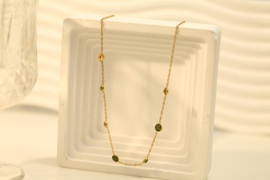 Wholesaler Eclat Paris - Gold Chain Necklace with Green Stones