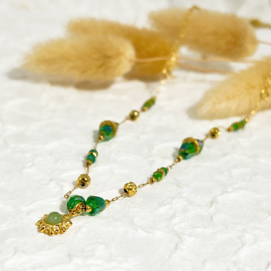 Wholesaler Eclat Paris - Gold chain necklace with green sun