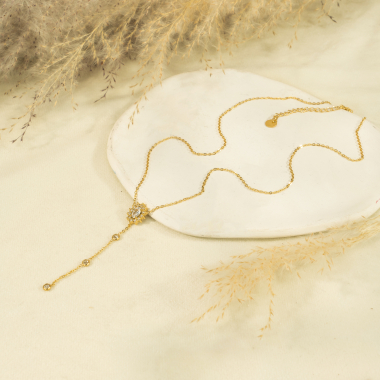 Grossiste Eclat Paris - Collier chaîne dorée avec strass en fleur en Y