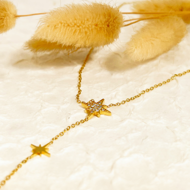 Wholesaler Eclat Paris - Gold Y chain necklace with stars
