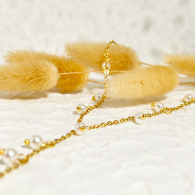 Grossiste Eclat Paris - Collier chaîne dorée en Y avec perles synthétiques
