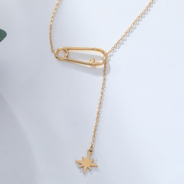 Grossiste Eclat Paris - Collier chaîne dorée épingle avec étoile pendante