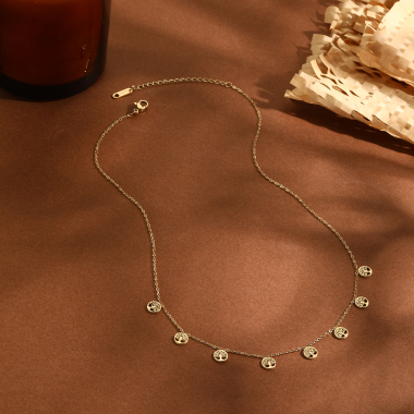 Wholesaler Eclat Paris - Golden chain necklace with mini tree of life pendants
